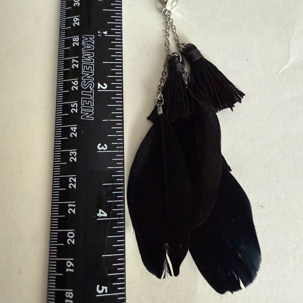 Chic Black Feather and Black Tassel Earrings - Picture 6 of 14